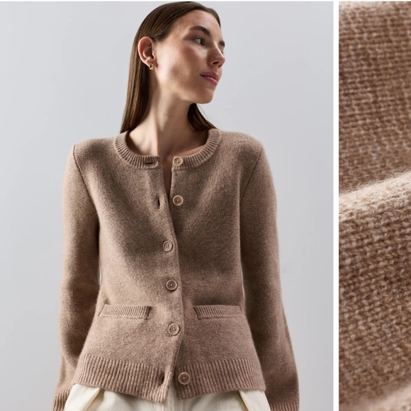 🆕 quince Mongolian Cashmere Structured Cardigan - S - Oatmeal - Picture 2 of 7